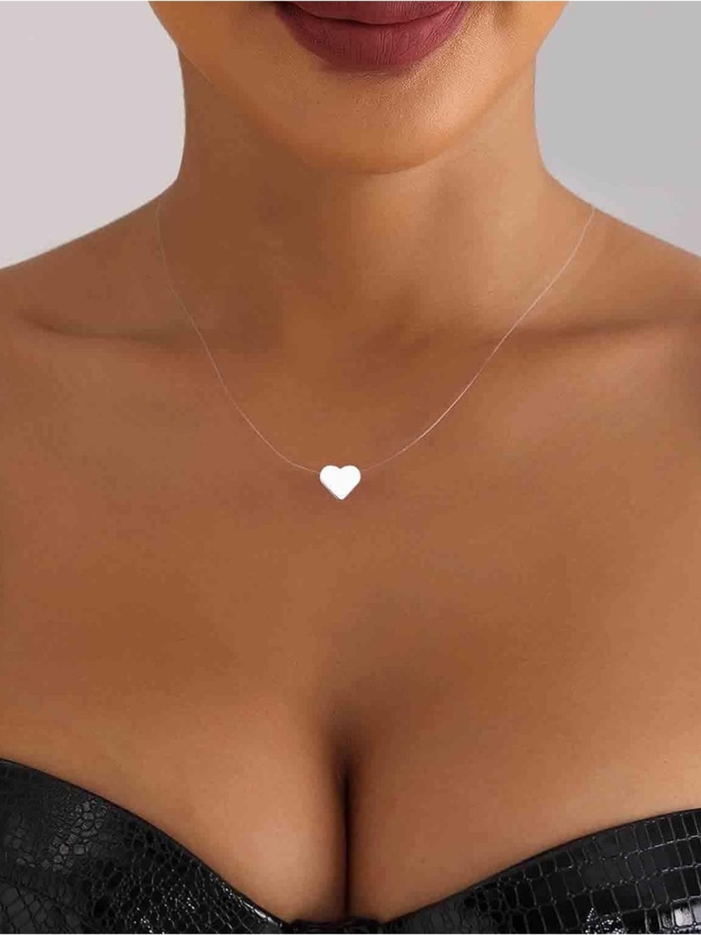 Gold Heart Pendant Necklace Transparent invisible string